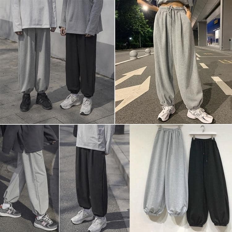 Quần Thun jogger. Quần ống rộng vải nỉ ép không xù 2 màu Đen Xám,form Unisex Nam Nữ | BigBuy360 - bigbuy360.vn