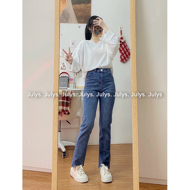 Quần jeans ống đứng khuyết gấu tag Fanegu 2401 (ảnh thật shop chụp kèm video)e