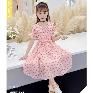 Váy voan cổ sen tay bồng