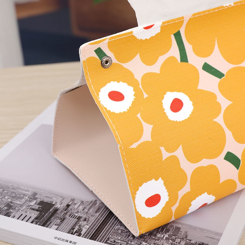 Hộp Đựng Khăn Giấy Giả Da Họa Tiết Hoa Phong Cách Bắc Âu