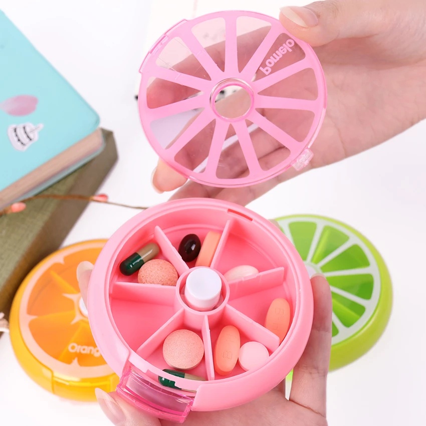 Hộp Đựng Thuốc/Trái Cây 7 Ngăn Trong Suốt Dạng Xoay Tiện Dụng