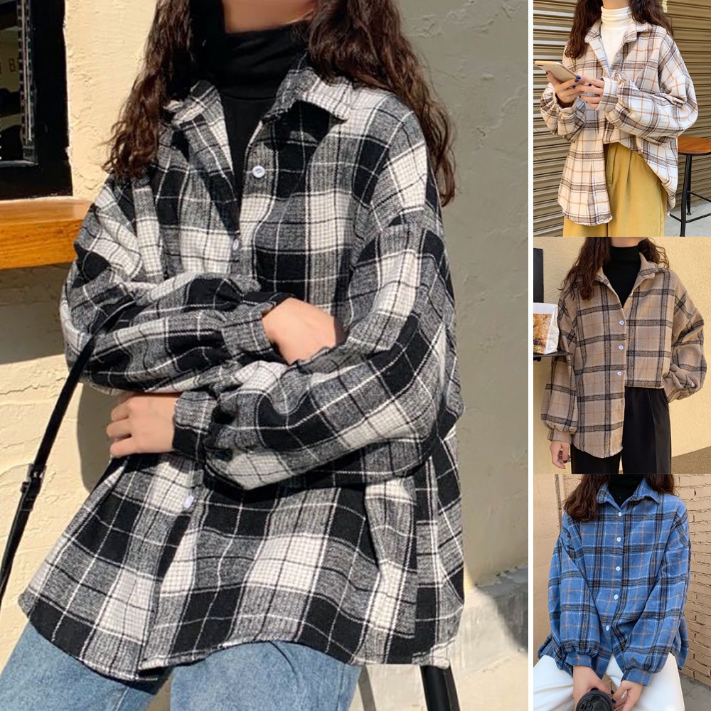 Áo sơ mi tay dài phối nút hoạ tiết ca rô phong cách hàn quốc có size 5xl