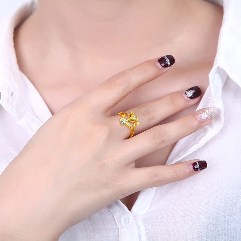 Nhẫn bằng kim loại thiết kế hình cáo đính đá thời trang cá tính cho nữ