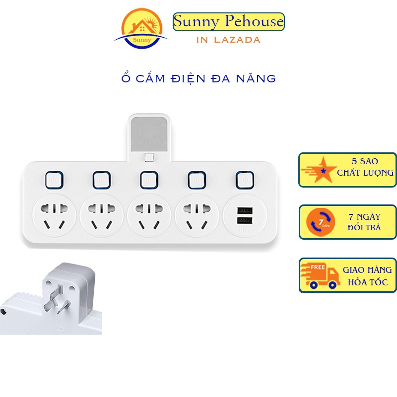 Bộ chia ổ cắm điện và sạc đa năng có nút nguồn theo từng ổ BLB02 có đèn ngủ