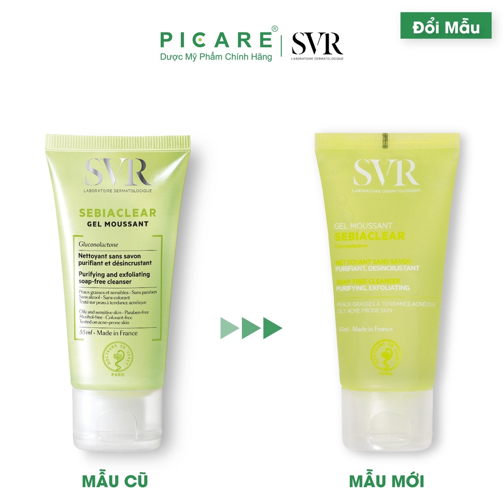Sữa rửa mặt dạng gel không chứa xà phòng dành cho da nhờn mụn SVR Sebiaclear Gel Moussant