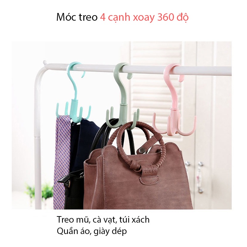 Móc treo quần áo giày dép 4 cạnh xoay 360 độ chất liệu nhựa dẻo BeeJoo