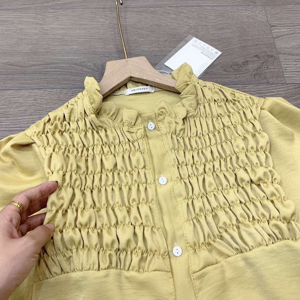 [ 𝐅𝐑𝐄𝐄 𝐒𝐇𝐈𝐏 ] Áo Vàng Nhẹ Cổ Bèo Sang Chảnh Dễ Mix phối ti tỉ đồ Chất lụa tằm qc cao cấp siêu mềm đẹp mát