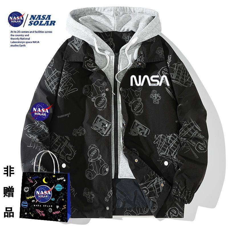 Hàng Có Sẵn Áo Khoác Giả Hai Lớp Có Mũ Trùm Đầu In Hình NASA Thời Trang Thu Đông Mới Dành Cho Nam Nữ Sinh