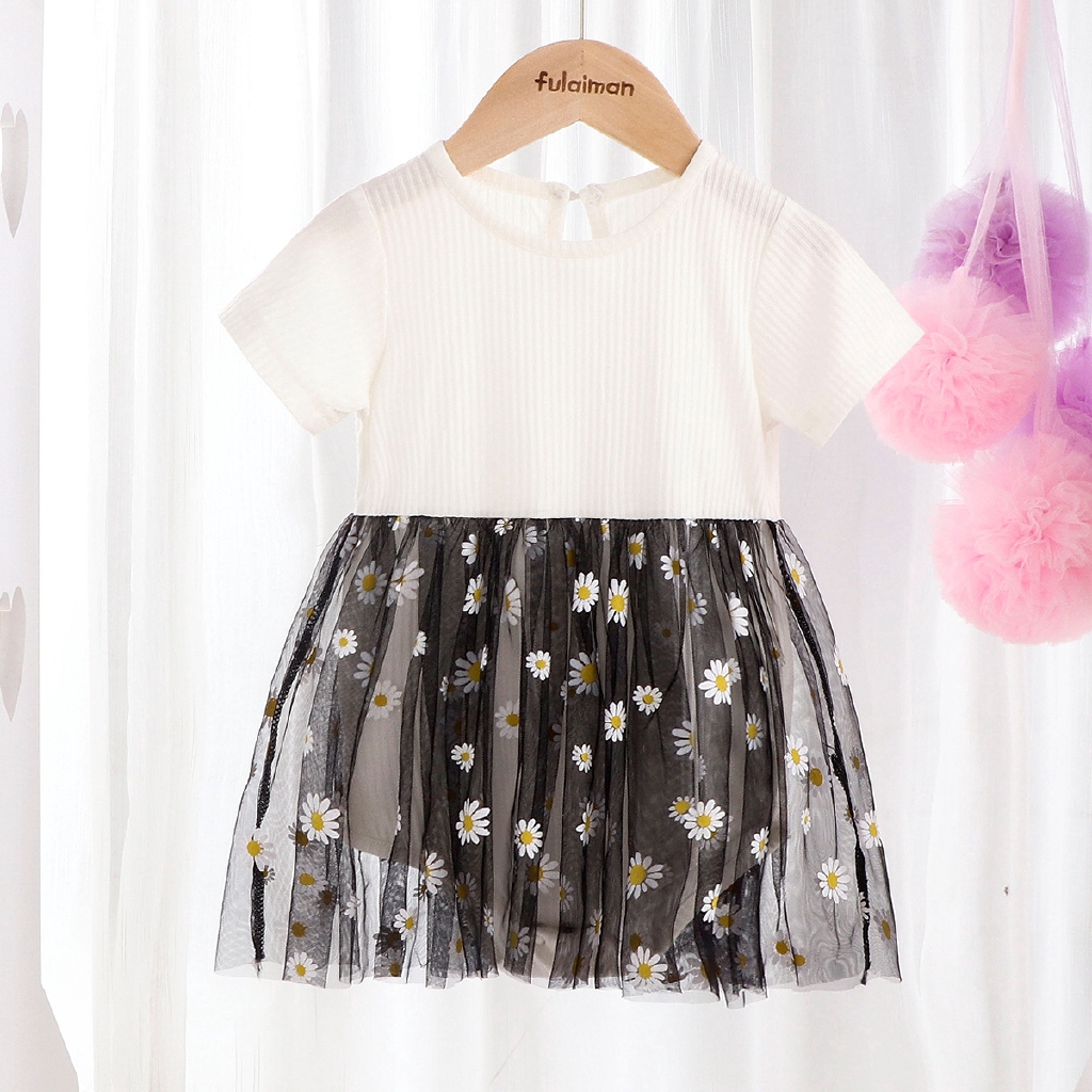 Đầm Cotton In Hoa Xinh Xắn Dành Cho Bé Gái