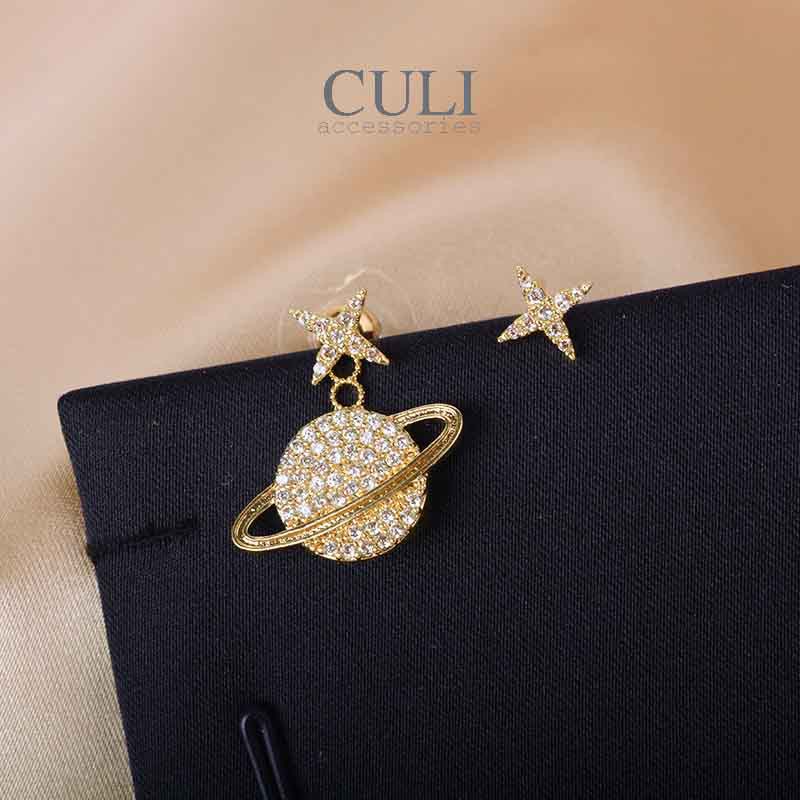 Khuyên tai, Bông tai hình vũ trụ đính đá, thiết kế bất đối xứng độc đáo HT626 - Culi accessories