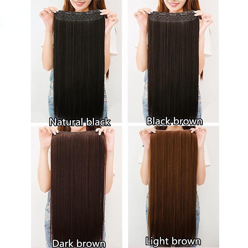Tóc Giả Thẳng Dài 100CM 5 Kẹp Nối Dài Bằng Sợi Tổng Hợp Tự Nhiên Vô Hình Cho Nữ
