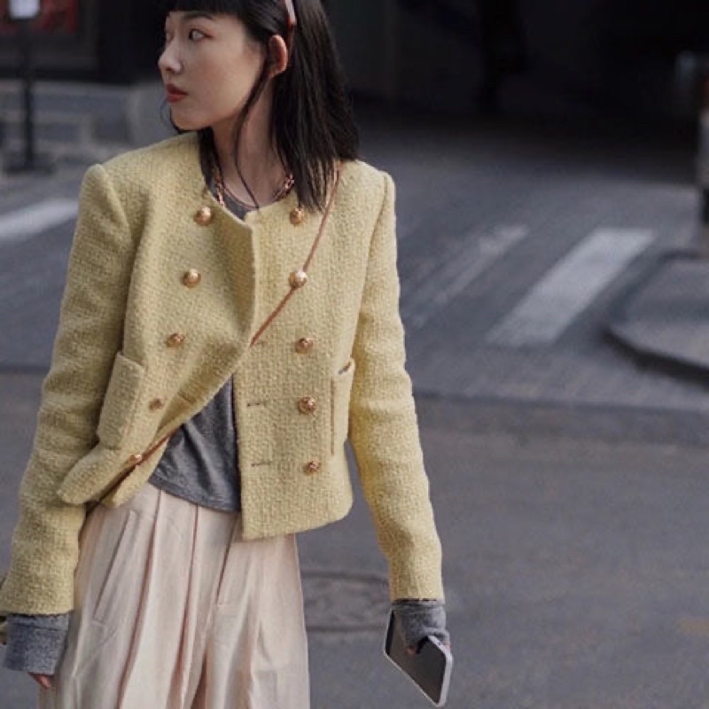 Áo dạ tweet Lisa phong cách Hàn Quốc