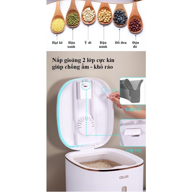 THÙNG GẠO THÔNG MINH ASWEI DUNG TÍCH 10LIT CÓ LỖ THOÁT NƯỚC SIÊU TIỆN DỤNG