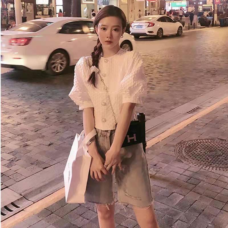 Áo tay ngắn thời trang mùa hè phong cách Retro 2021 cho nữ