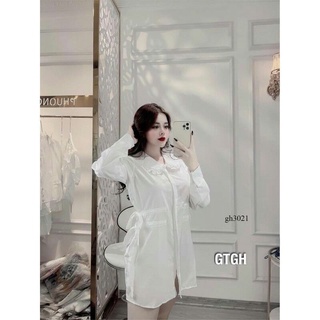VÁY SƠ MI TRẮNG CỔ SEN BUỘC EO CHO NỮ M9464