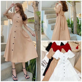Đầm váy freesize cổ vuông nút đen 4 màu