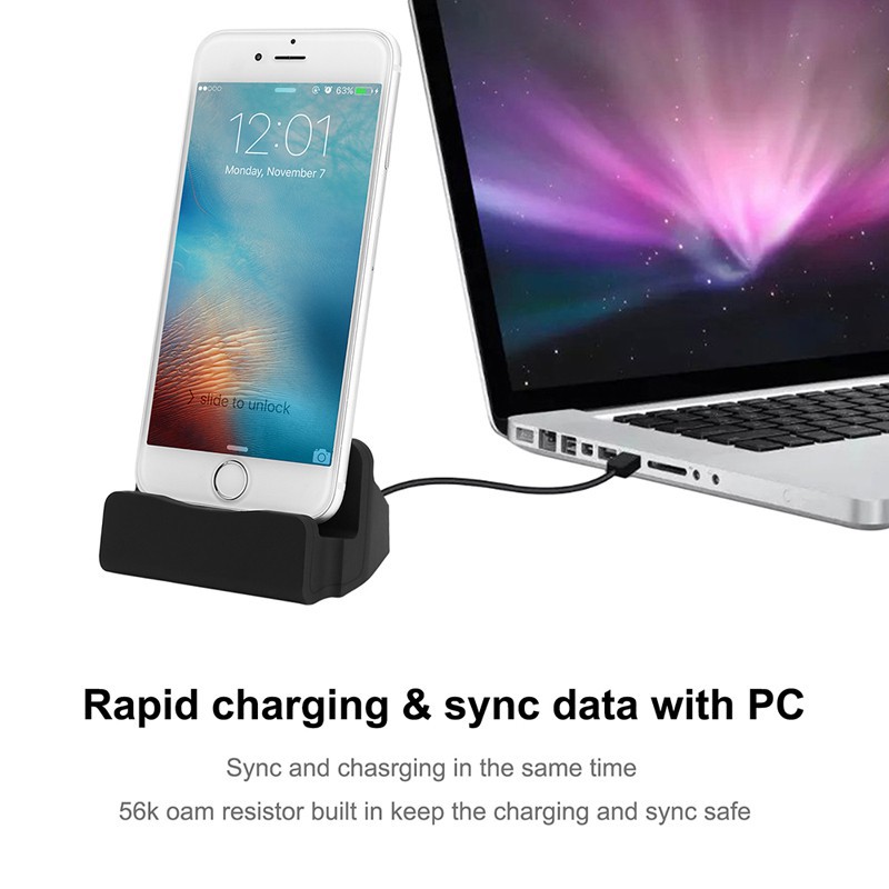 Dock sạc kèm dây cáp đồng bộ hóa cho iPhone và Android