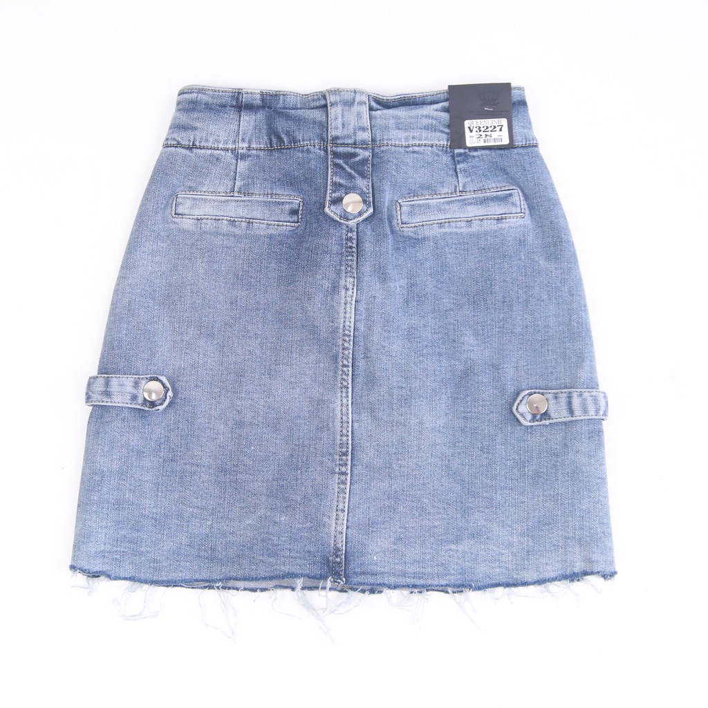 Chân váy công sở, Chân váy Jean co giãn màu xanh nhạt, Có túi trước, Gấu tua rua | BigBuy360 - bigbuy360.vn