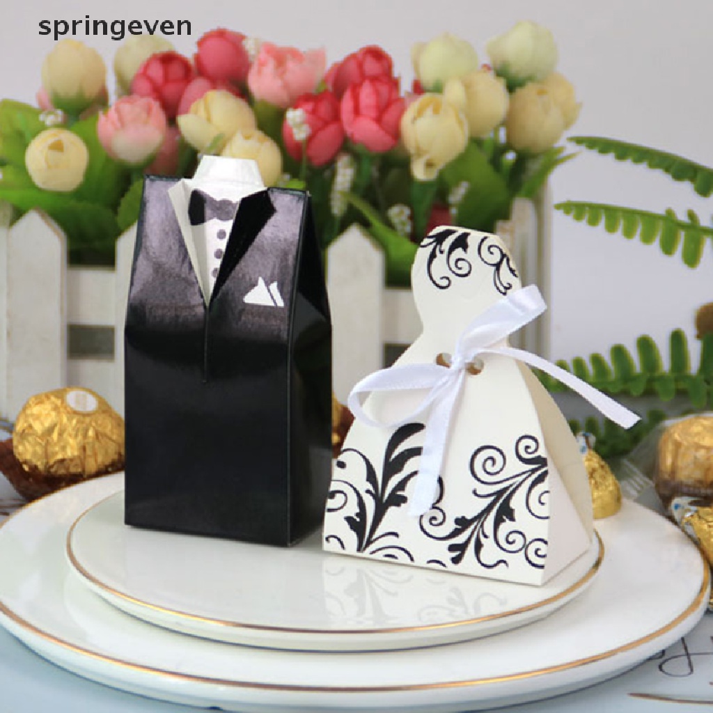 Set 20 hộp đựng kẹo hình đầm cưới cô dâu và trang phục chú rể