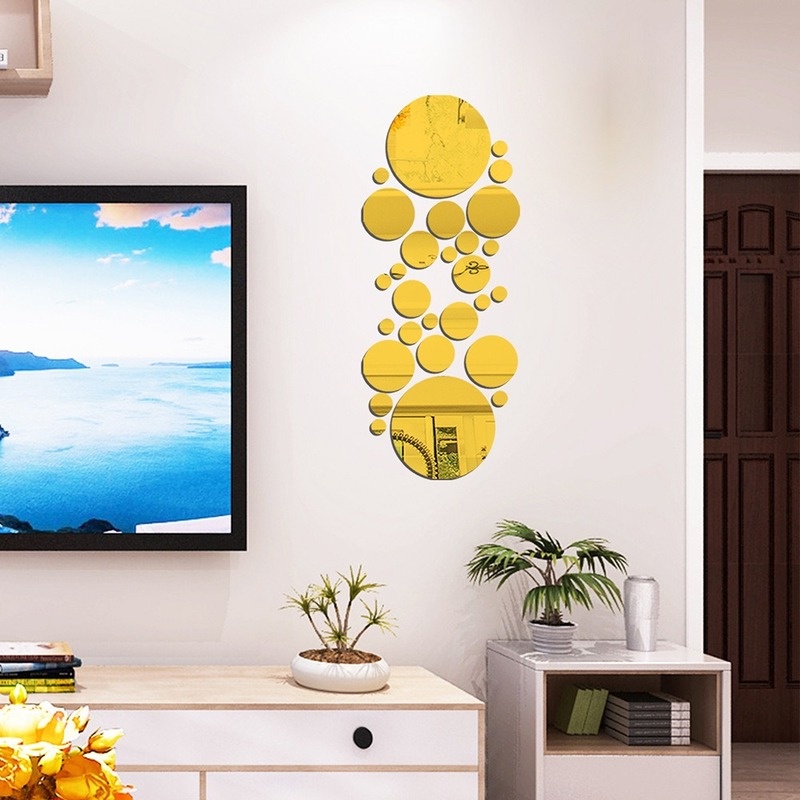 Bộ 28 Miếng Dán Tường Tráng Gương Hình Tròn Bằng Acrylic Hiện Đại DIY