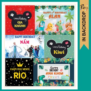 Thiết kế Backdrop in tên bé ,phông nền trang trí sinh nhật, sự kiện theo yêu cầu