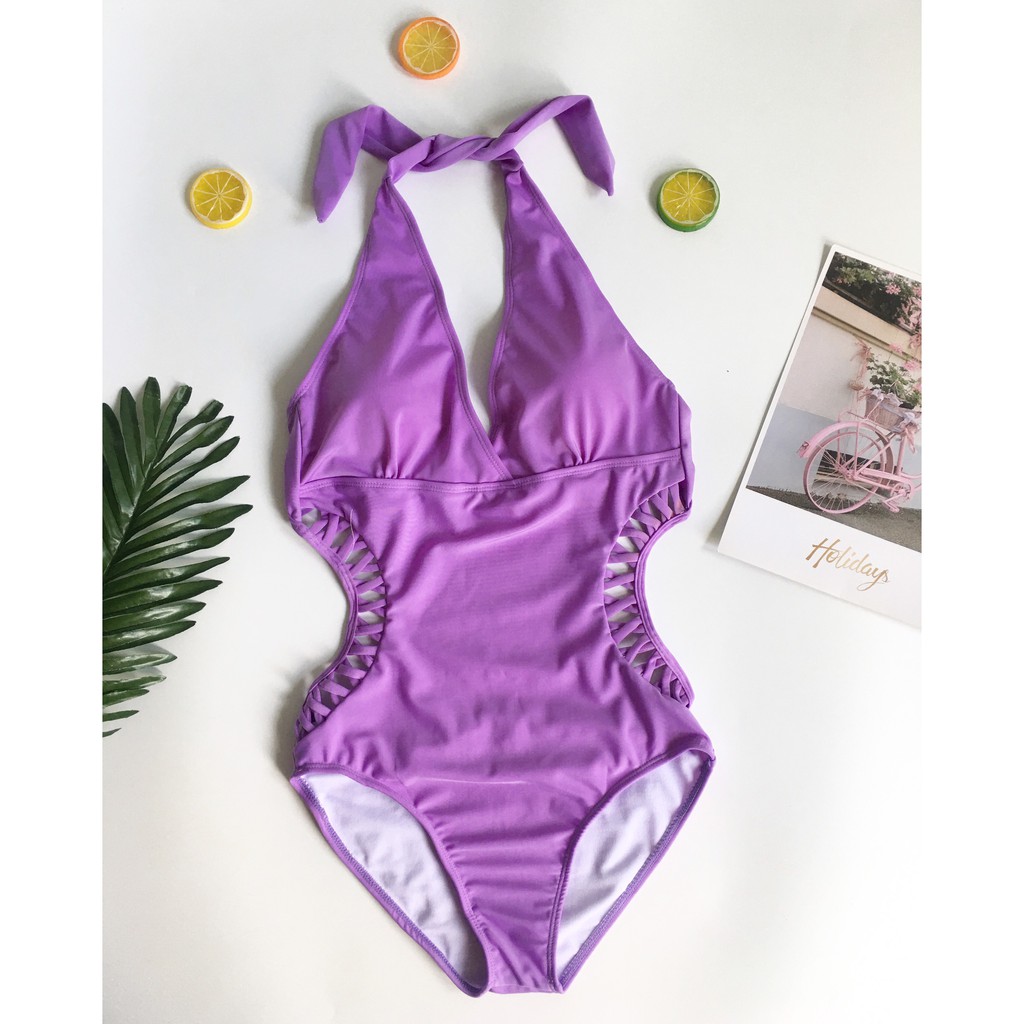 Bikini cặp xanh rêu cut-out phối ziczac