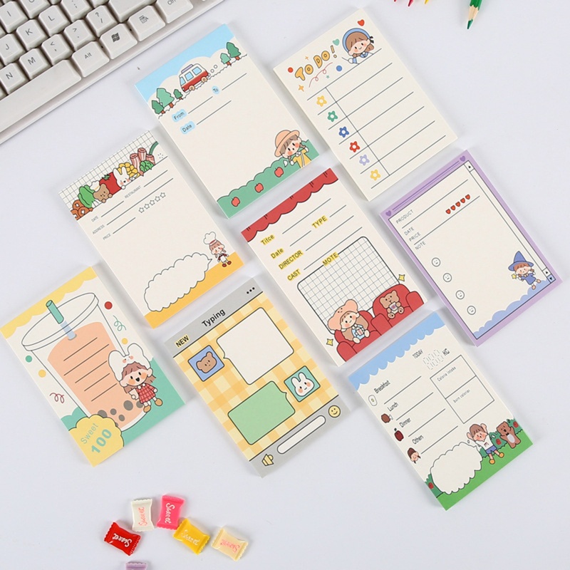 Bộ 50 Giấy Ghi Chú Họa Tiết Trái Cây Và Gấu Dễ Thương Kích Thước 7X10Cm