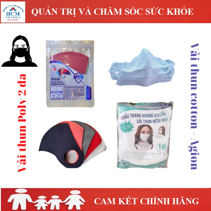 Khẩu trang vải kháng khuẩn chống bụi giọt bắn cao cấp vải COTTON - Agion, POLY HCM05