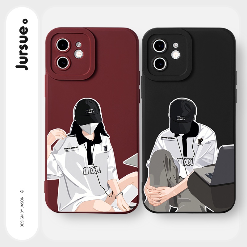 Ốp lưng JURSUE hoạt hình cặp đôi dễ thương đẹp nam nữ Cho iPhone 14 13 12 11 Pro Max SE 2020 X XR XS 8 7 ip 6S 6 Plus Y2222