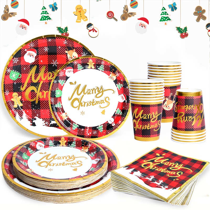 Bộ Cốc Đĩa Giấy Dùng Một Lần Chủ Đề Giáng Sinh Năm Mới 2024