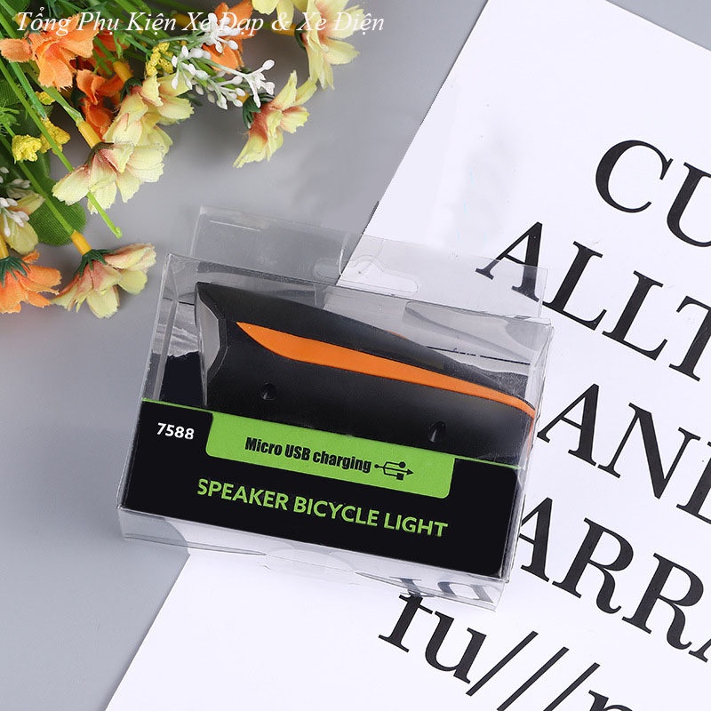 Đèn Xe Đạp Siêu Sáng Có Còi Sạc Usb Chống Nước Đèn Led Xe Đạp Thể Thao Nhiều Màu Sắc 7588