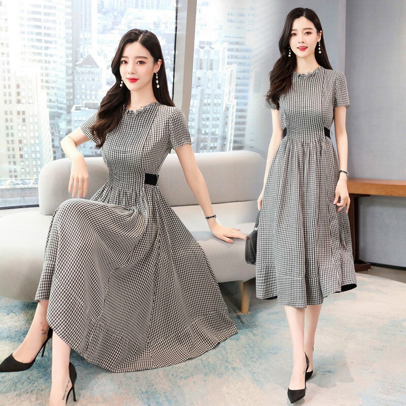 [Mã WARN60 hoàn 15% xu đơn 300k] Váy Đẹp Đầm Dáng Xòe | Đầm Caro Cổ Nhún