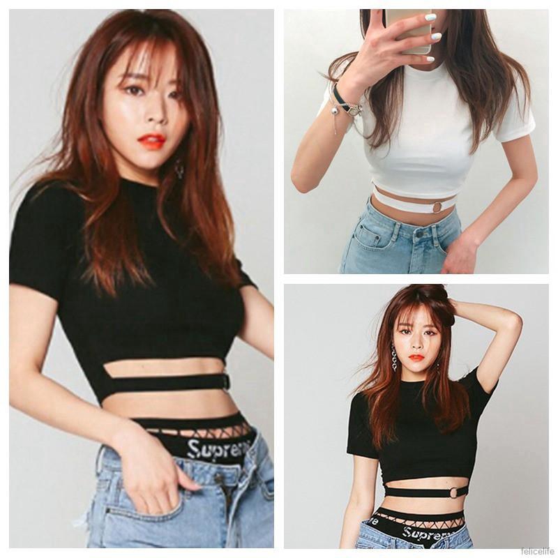 FREESHIP ĐƠN 99K_ Áo Croptop tay ngắn cổ tròn thiết kế quyến rũ
