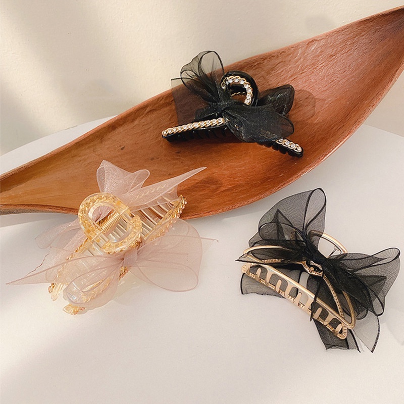 Kẹp gắp tóc hình nơ bằng hợp kim phối ren đính hạt ngọc trai giả thời trang Hàn Quốc cho nữ