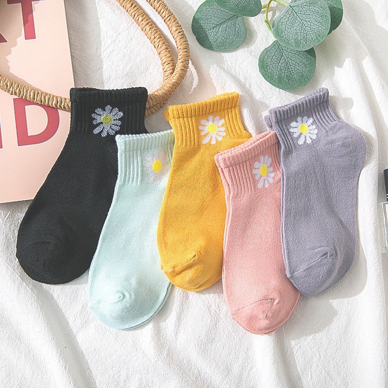 Túi 10 Đôi Tất Nữ Cổ Ngắn Cotton Hoa Cúc