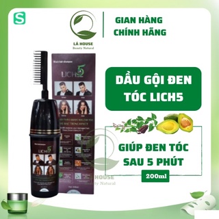 Dầu Gội Lich5 - Thảo Dược Đen Tóc Cocayhoala gội nhuộm đen tóc trong 5 phút - Chai lược chải tiện dụng 200ml