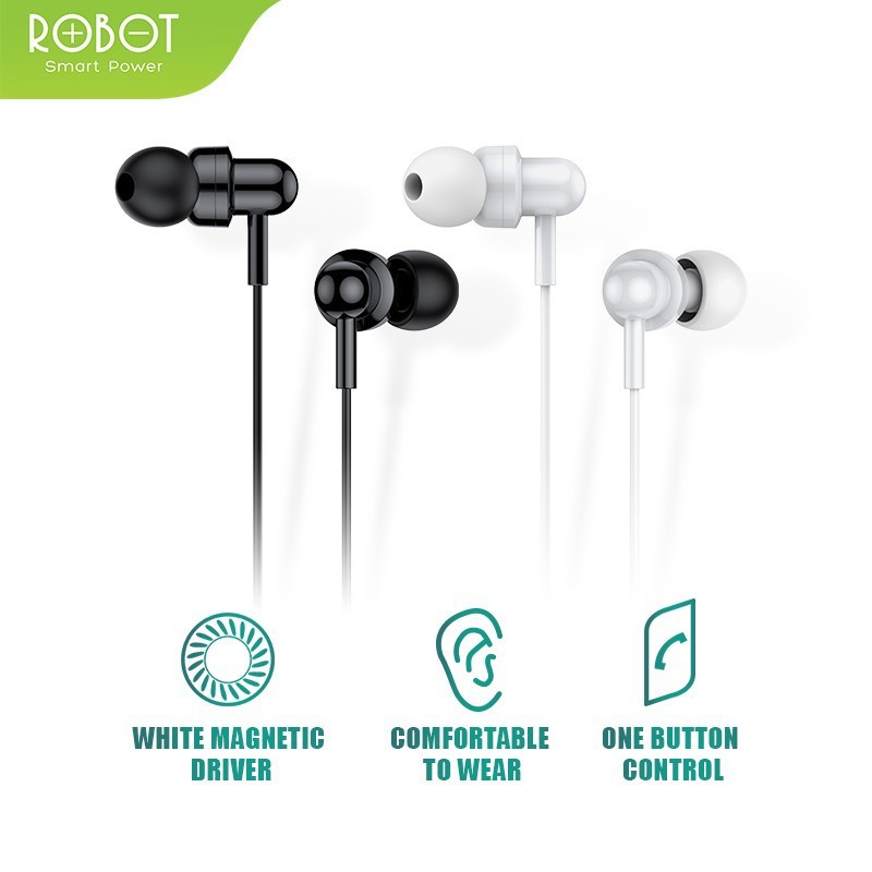 Tai Nghe Nhét Tai ROBOT RE20 Cổng Kết Nối Jack 3.5mm Hỗ Trợ Nghe Nhạc Và Đàm Thoại - Âm Bass Sống Động