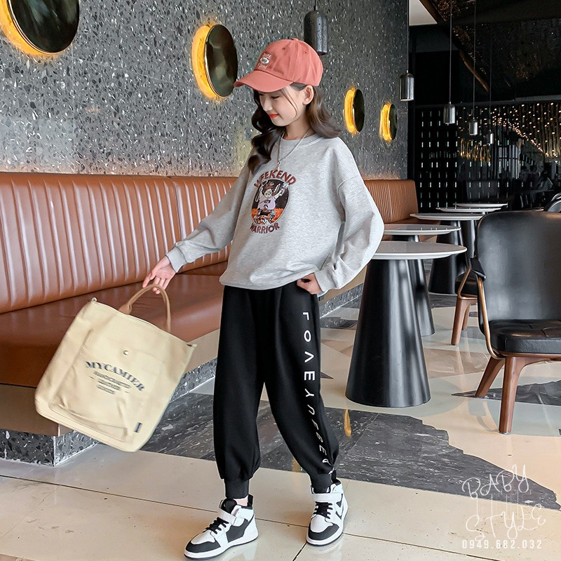 Bộ quần áo nỉ thu đông &quot;WEEKEND&quot; 14-45kg cho bé gái 4-15 tuổi. Thiết kế đẹp, vải dày dặn. G43