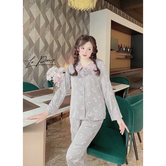 Bộ lụa nhà Lapeony áo dài tay quần dài bộ mặc nhà đẹp bộ pijama cao cấp