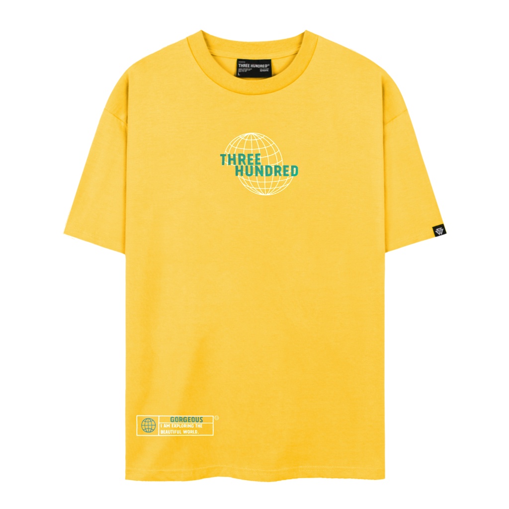 Áo Thun Vàng In Chữ The World Gorgeous Màu Xanh Chất Liệu 100% Cotton Form Rộng Thoải Mái Unisex Nam Nữ