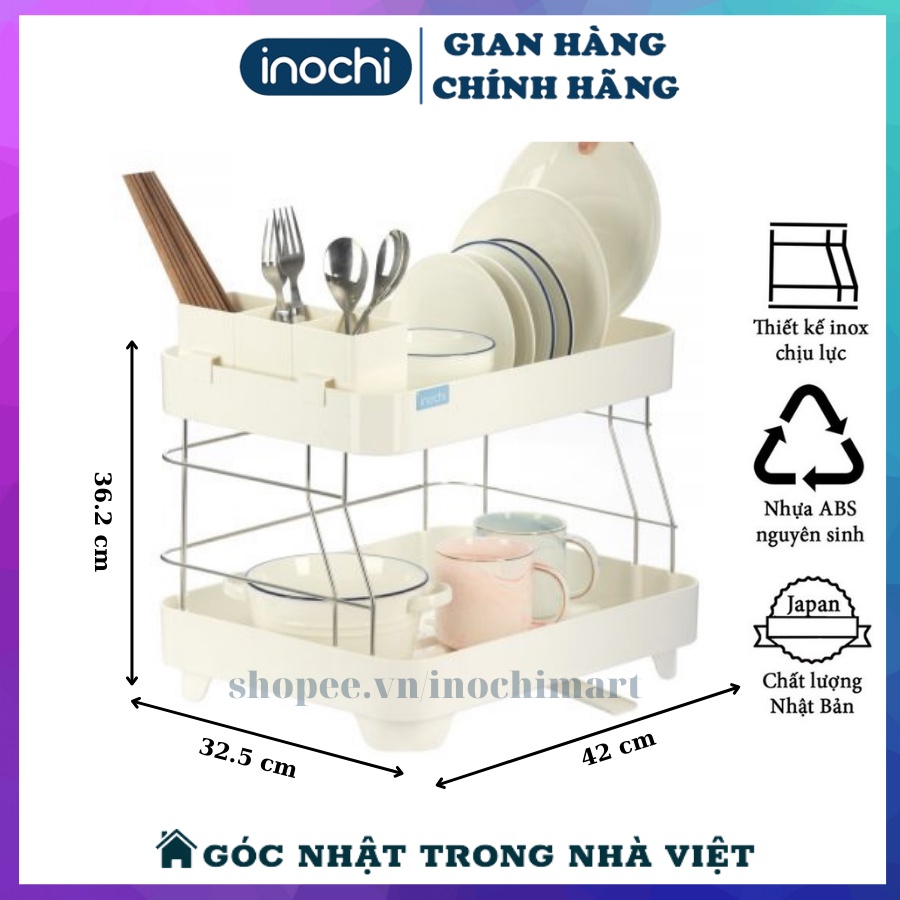 Kệ Bát Giá Để Chén Đĩa Đa Năng Thông Minh Có Khay Thoát Nước Khung Inox Chắc Chắn 2 Tầng Inochi