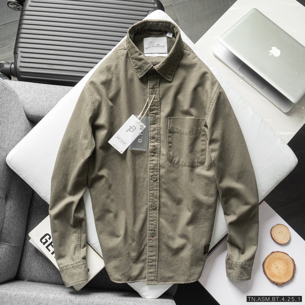 Áo sơ mi nam cổ đức dài tay vải kaki wash garment - BENTINO | BigBuy360 - bigbuy360.vn