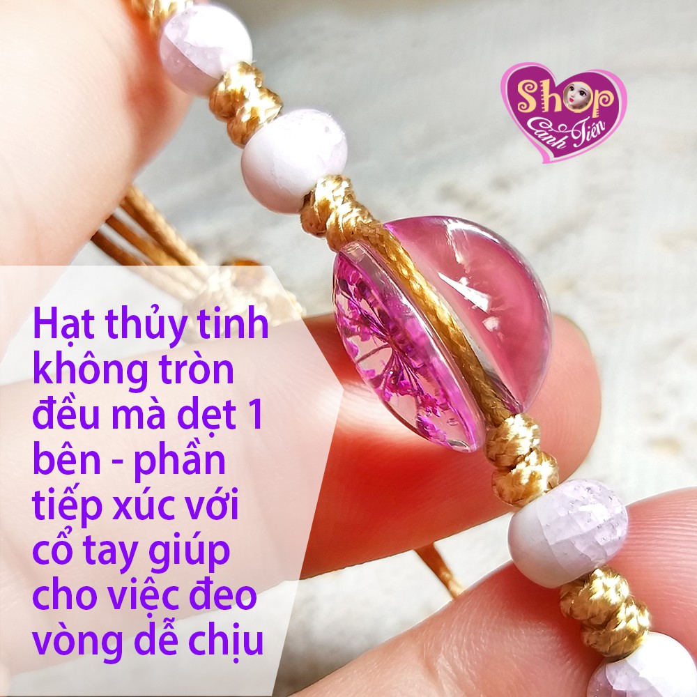 Vòng tay Handmade Hoa khô thủy tinh mix hạt gốm men rạn rất Xinh