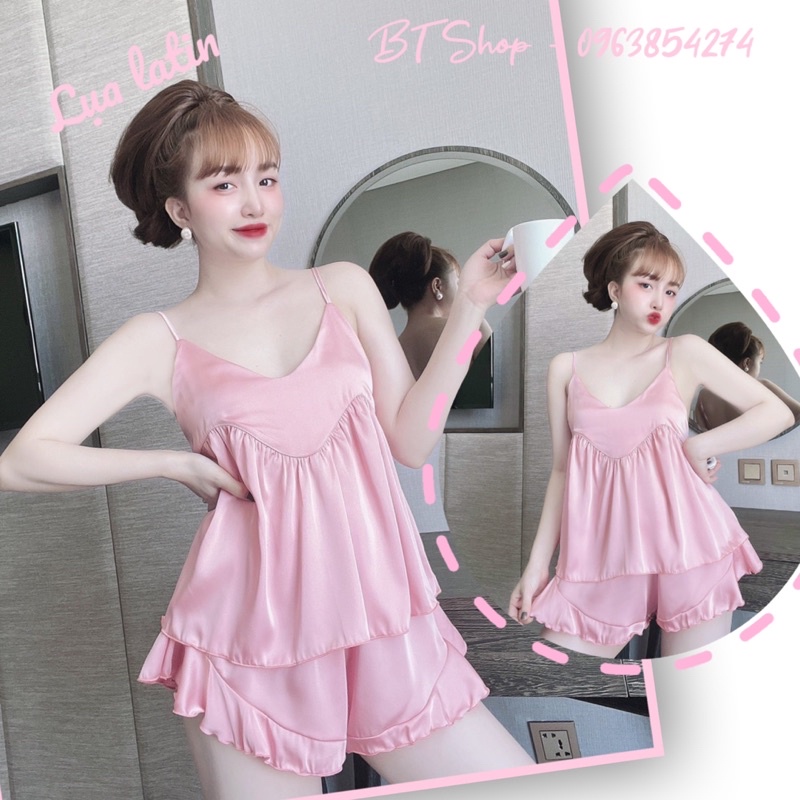 Đồ ngủ mặc nhà lụa 2 dây đùi màu trơn freesize <57kg tuỳ chiều cao