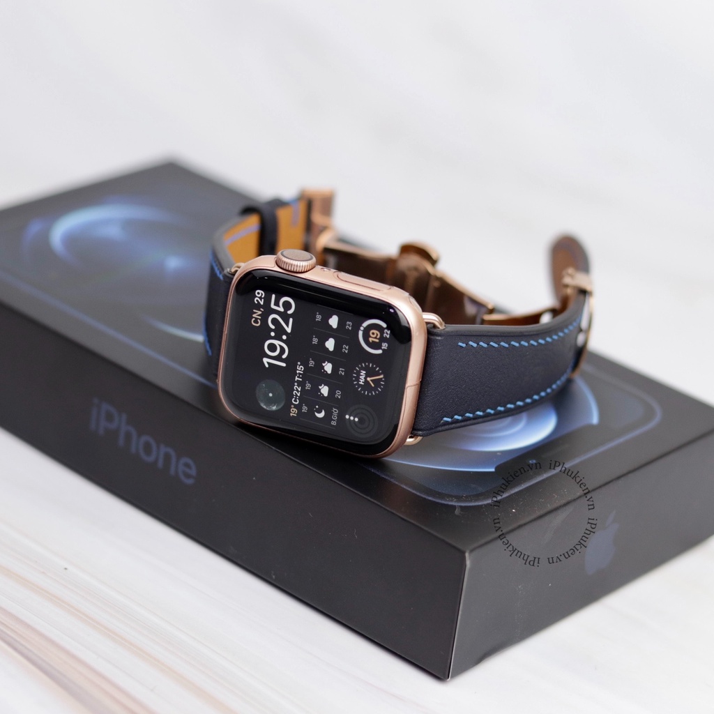 Dây Da Handmade [DA THẬT, BẢO HÀNH 1 NĂM] Swift Xanh Navy cho Apple Watch Seris 1/2/3/4/5/6/7