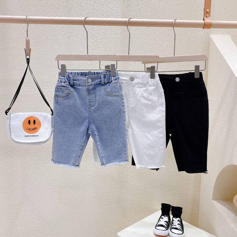 Hàng Mới Về Quần Jean Cotton Mỏng Dáng Rộng 5 Điểm Kiểu Hàn Quốc Thời Trang Mùa Hè Cho Bé