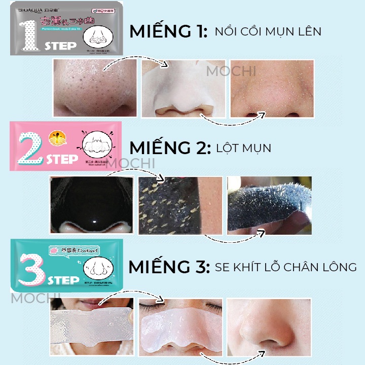 Mặt Nạ Lột Mụn Đầu Đen l Mụn Cám Vùng Mũi Set 3 Bước Mask Giấy Bioaqua Nội Địa Trung MOCHI SHOP