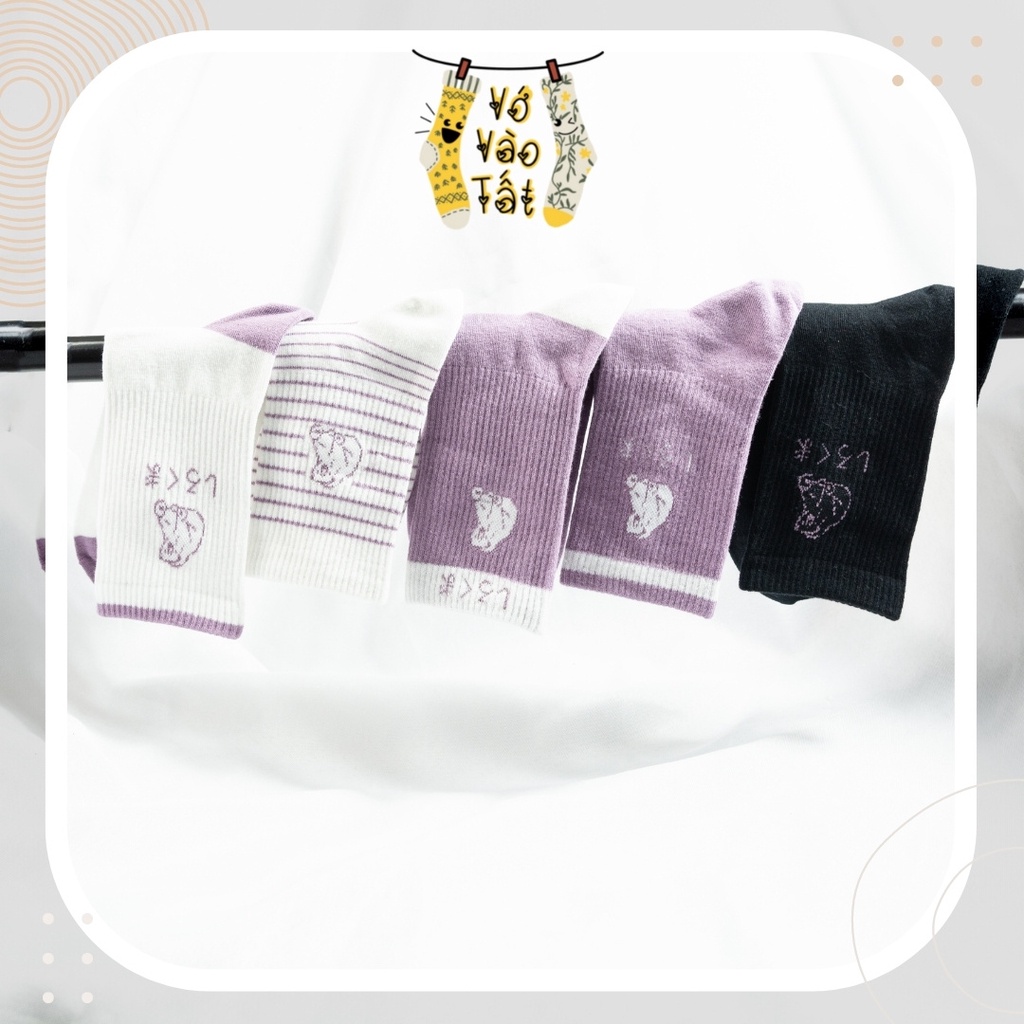 TẤT VỚ CỔ CAO TÍM HÌNH GẤU ĐƠN GIẢN PHONG CÁCH NHẬT BẢN