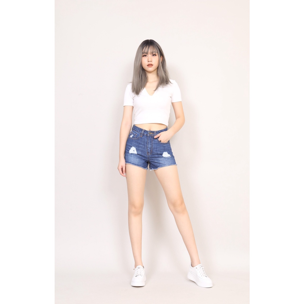 Quần Short Jean Nữ rách coton gấu tua  CT Jeans