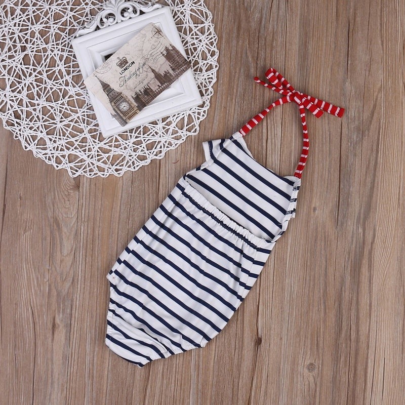 ღ♛ღKids Baby Girls Striped Halter Swimsuit Swimwear One Pieces Bathing Suit